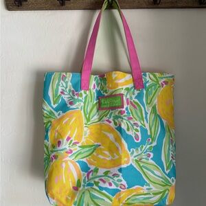 Lilly Pulitzer Canvas Tote Bag Estee Lauder Tropical Fruit Floral Shop Beach